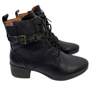 Pikolinos Boots Malaga Ankle Women's EU38 Black Leather Side Zip & Lace US 7.5-8